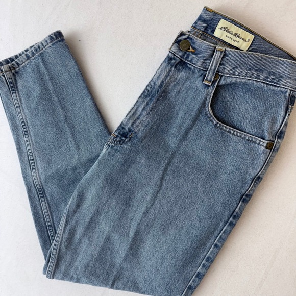 Eddie Bauer High Rise Mom Jeans Medium Wash Denim Tapered Leg Womens 10 Petite - Picture 13 of 14